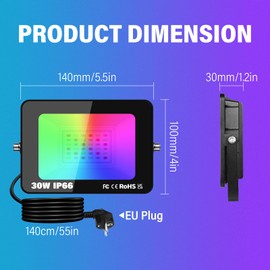 RIGIDON 2 x 30 W RGB LED Spotlight App Control, 3000 LM RGBW Colour Changing Floodlight, Smart Dimmable Timer Colourful Floodlight Lamp for Party, Garden, Tree, Landscape, Disco Celebrations,
