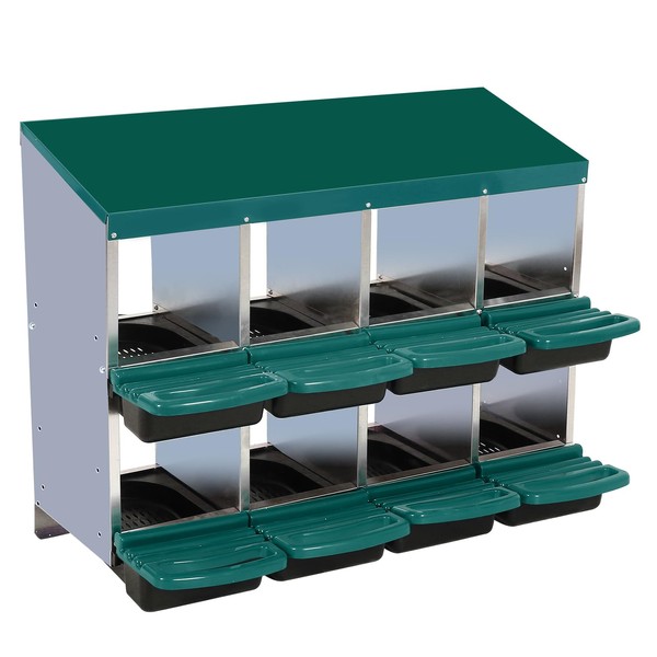 8 Hole Chicken Nesting Box, Roll-Away Egg Collection System with