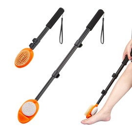 LYIGEOL Foot Scrubber with Pumice Stone, 3 in 1 Adjustable Aluminum Tube 15”-28” Shower feet Dead Skin Remover, Foot Cleaning Brush for Seniors,Elderly, Disabled Men and Women