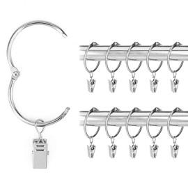KaiYi Curtain Ring Clips, Curtain Clip Hooks, Opening Design, Inner Diameter 39mm, Easy Installation, Steel, Set of 20, Silver