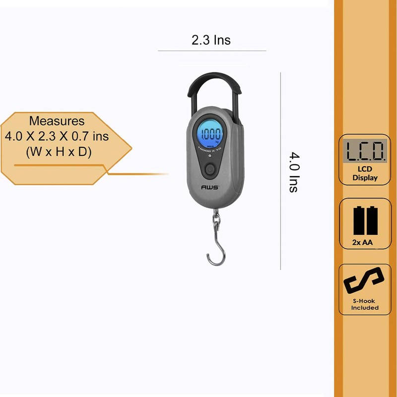 American Weigh Scales Digital Hanging Scale Retractable Handle, LCD displayAMW-SR-1KG1000