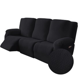 Genina Recliner Sofa Covers - Stretch Reclining Couch Covers with Stripe Jacquard - 3 Seat Cushion Slipcovers with Soft Fabric - Furniture Protector for Pet Kid (Black)