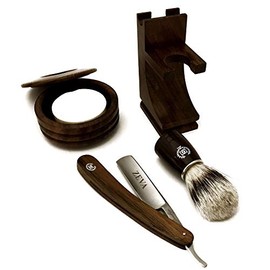 HAND MADE WOODEN 5 PC WET CUT THROAT STRAIGHT RAZOR SHAVING SET KIT FOR MEN