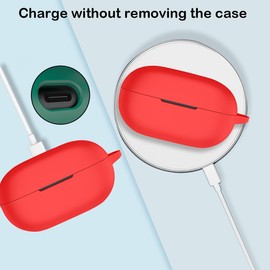 USTIYA Funda para Beats Solo Buds Case Silicona Protectora de Cover Carcasa Antigolpes con Llavero Mosquetón Accesorios de Auriculares (Rojo)