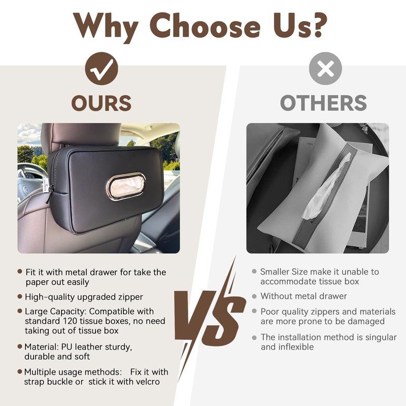 Noaman Upgraded Large Car Tissue Holder Premium PU Leather Tissues