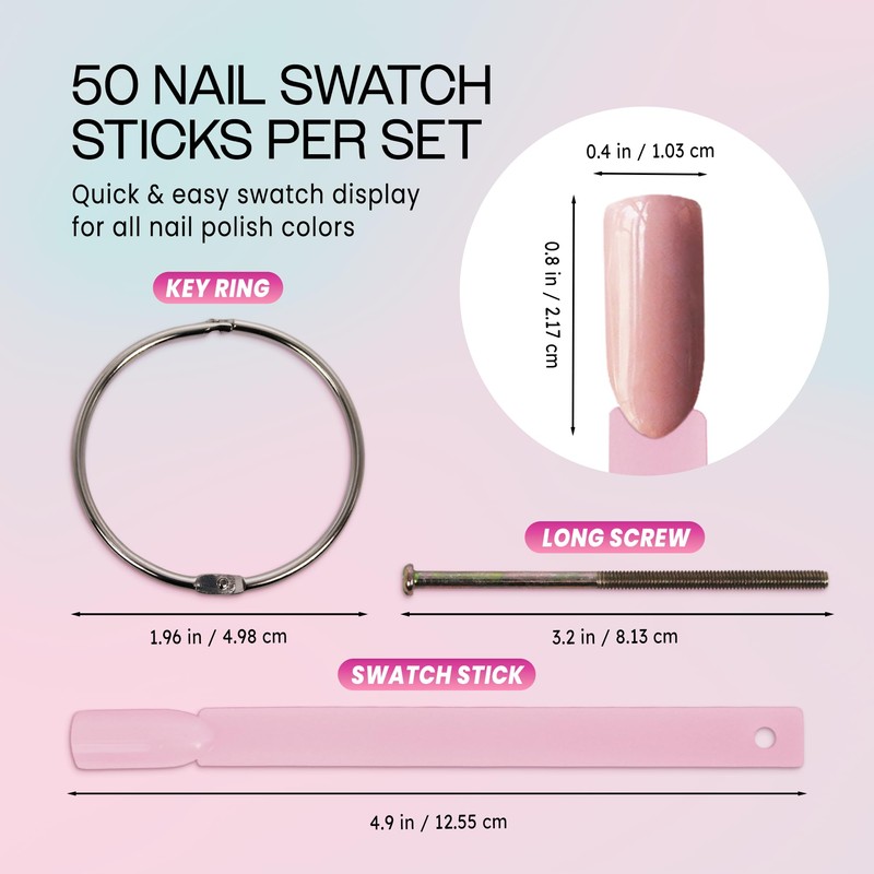 Beauticom PINK 50 Piece Plastic False Nail Tip Sticks Chart