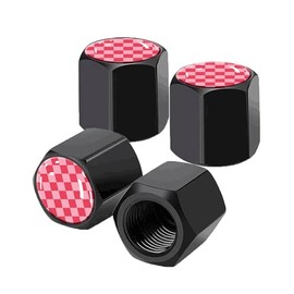 Tire Valve Stem Caps 4 Pack, Car Wheel Stem Caps,Aluminum Air Valve Covers Universal Fit for Cars, SUVs,Trucks, Bikes, and Motorcycles(Red Pink Checkered)