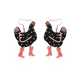 Acrylic Boot Big Chicken Earrings,Funny Colorful Boots Chicken Drop Dangle Earrings,Cock Hen Foot Chicken Earrings for Women Girls Farm Design Lovely Gift (Black)