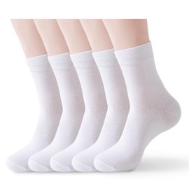 MOSOTECH Women's Socks, Set of 5, White Combed Cotton, Cute, Sweat Absorbent, Deodorizing, Breathable, Non-stuffy, Suitable for Four Seasons, 8.7 - 9.8 inches (22 - 25 cm)
