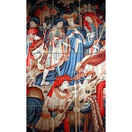 FlekmanArt Tapestry with Scenes of a Boar and Bear Hunt - 15 Tile Art Mural, Kitchen Shower Bath Backsplash (12.75" w X 21.25" h - 4.25x4.25 Ceramic Tile w/Satin Matte Finish)