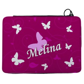 Children's Pencil Case with (Desired) Name, Unique Pencil Case by Personalisation, School Pencil Case - Butterfly Ornaments Motif, Fm-1032-09