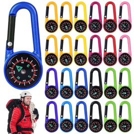 Pack of 24 Mini Compass with Carabiner Hook Compass Guide Key Holder with Compass Kids Carabiner Key Ring Pocket Compass for Outdoor Travel Hiking Camping