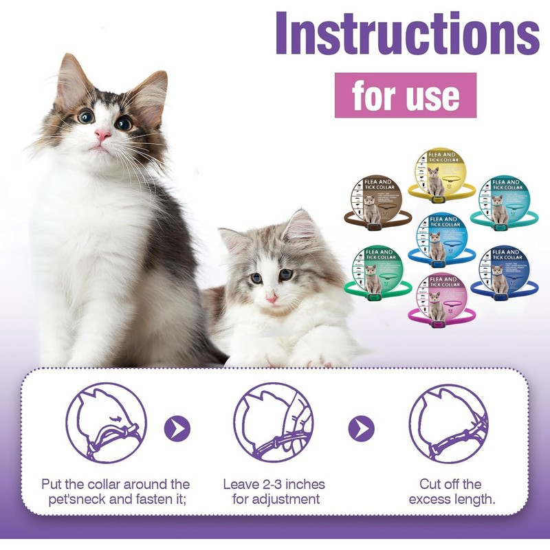 2 Pack Cat Collar, Waterproof & Adjustable, 16-Month Protection for