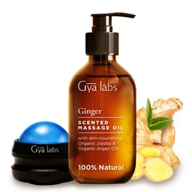 Gya Labs Ginger(8.45 Fl Oz) & Eucalyptus Mint(6.76 Fl Oz) Warming Soothing Massage Oil for Sore Muscles with Roller Massage Ball Set - Body Relaxing for Men & Women - Gya Labs