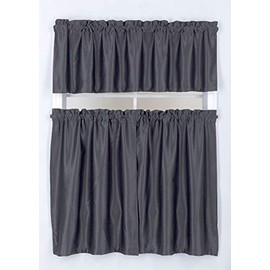 Decotex 3 Piece Thermal Blackout Solid Kitchen Window Treatment Curtain Set with 2 Tiers and 1 Valance (36" Tiers with 18" Straight Valance, Gray)