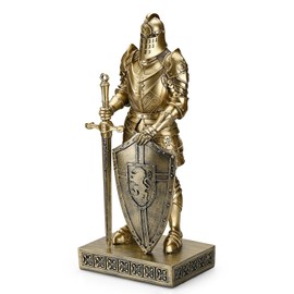 HDMbigmi King's Guard Knight with Shield Desktop Accessories Statue Medieval Knight Ornament Paperweight for Office and Home Top Collection as Gift 12.60 Inch (Bronze)