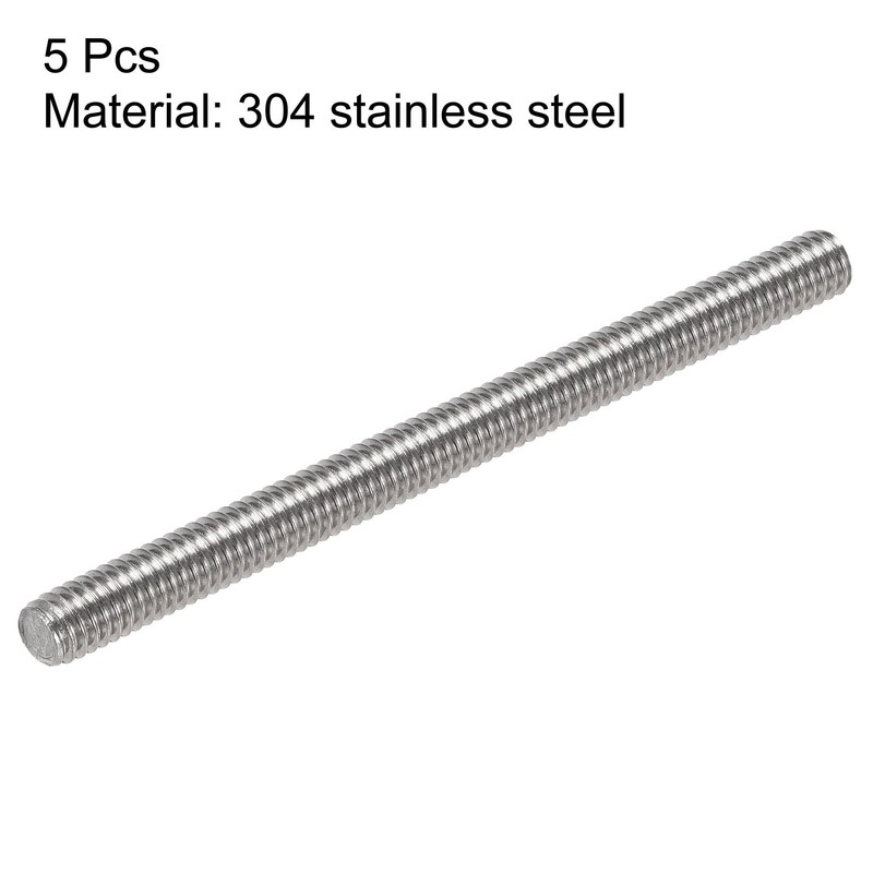sourcing map 5Pcs M4 x 60mm Fully Threaded Rod 304