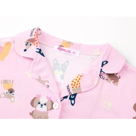 Topgal Little & Big Girls Puppy Pajamas - Lovely Pink Dog & Dachshund Print Button-Down Long Sleeves Pant PJS Size 10