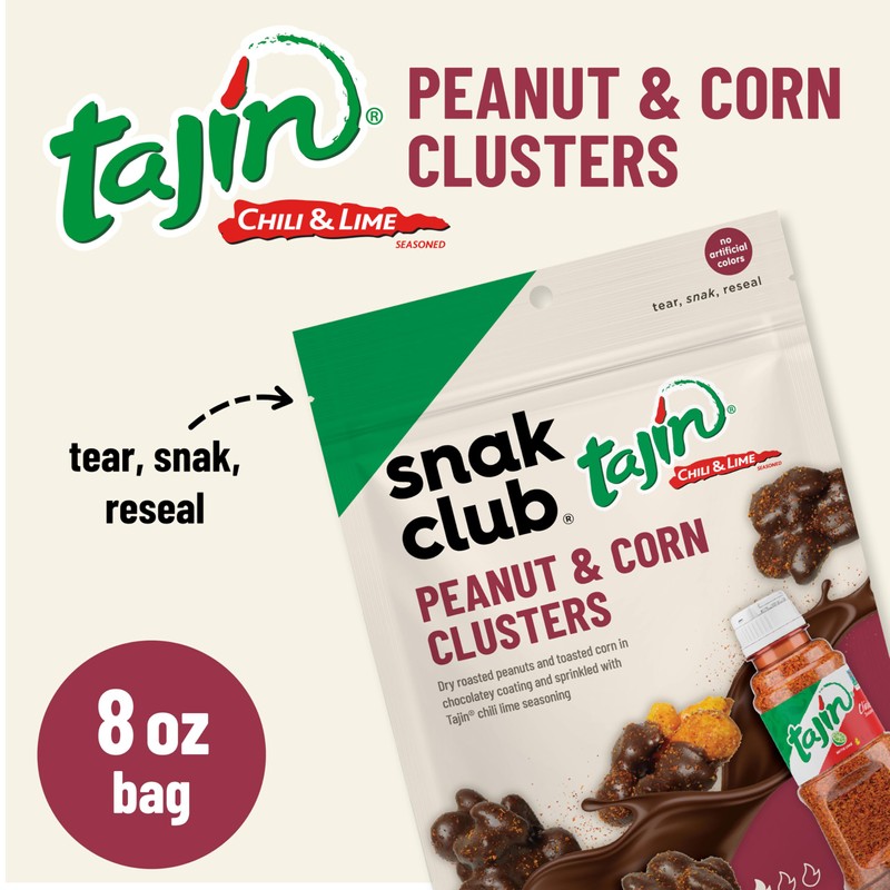 Snak Club Tajin Chocolatey Peanut and Corn Clusters, Chocolate Covered