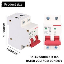DC Circuit Breaker Isolator Circuit Breaker: 1000 V Circuit Breaker, Mini Circuit Breaker, PV Isolator Switch, Solar Isolator Switch for Solar Photovoltaic Systems DZ47-2P (16A)