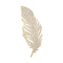 Rhinestone Feather Brooch Pin for Women Elegant Crystal Exquisite Leaf Brooch Gold Silver Crystal Feather Leaf Pearl Brooch Lapel Pins Clothing Bag Hat Dress Jewelry Accessories Birthday Wedding Dance Party Jewelry (Gold)