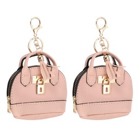 PATIKIL Mini Tote Bag Keychain, 2 Pcs Cute Coin Purse Keychain PU Leather Backpack Purse Key Chain Little Cosmetic Bag Keychains for Women Makeup Card Data Cable, Light Pink