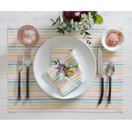 Solino Home Linen Placemats Set of 4 - Julia Multicolor Muted Pastel Stripe Placemats 14 x 19 Inch - 100% Pure Linen Place Mats for Mothers Day, Summer