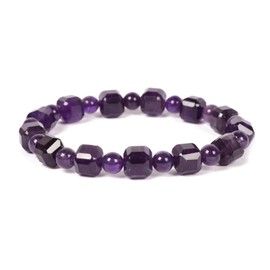 Justinstones Dark Amethyst Natural Gemstone Faceted Cube Dice Square Beads Stretch Bracelet 8mm Micro Faceted Laser Diamond Cut Beads Healing Crystal Bracelet 6.5 Inch