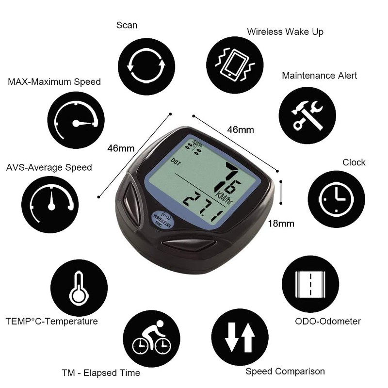 Bike Speedometer – Wireless LCD Bike Computer Speedo Odometer –