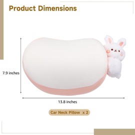 2 Pcs Bunny Car Neck Pillows, Soft Cotton Arc-Shaped Cushions for Long Drives, Pink and White Decorative Support Set