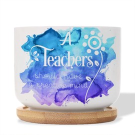 DecStic A Teacher Should Have A Creative Mind Ceramic Planters Bible Verse Snake Plant Live Indoor with Pot with Drainage Holes and Saucers Pot for Pots Outdoor Indoor Plants