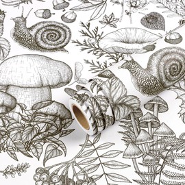 Livelynine Black Farmhouse Wallpaper Peel and Stick Mushroom Floral Snail Butterfly Botanical Modern Farmhouse Wall Paper Kitchen Contact Paper Black and White Boho Chic Removable Vinyl 17.5x78.8"