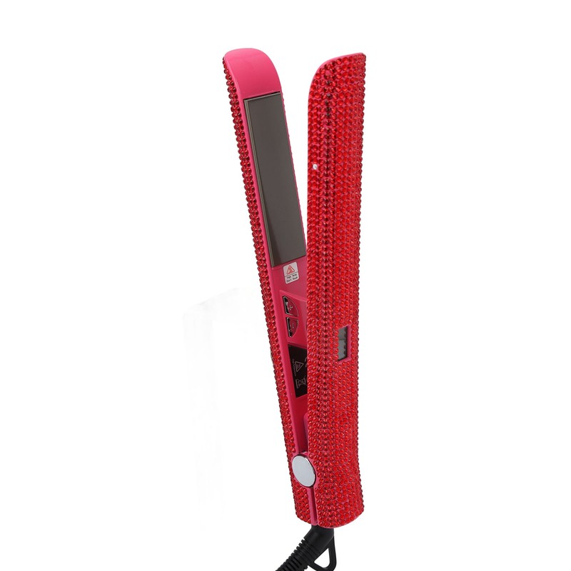 Professional Red Hair Straightener Titanium Curler Straightening Curling Rhinestone Flat