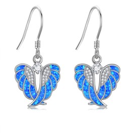 YFN Angel Wings Opal Earrings 925 Sterling Silver Guardian Angel Dangle Drop Earrings Opal Angel Wings Jewelry for Women Gifts (blue)
