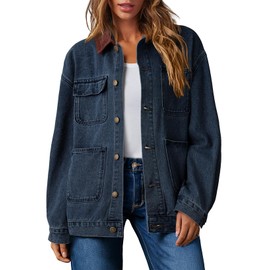 Dokotoo Women's Oversized Denim Jacket Casual Long Sleeve Denim Shirts Jean Jacket Fall Outfits for Women 2025 Fall Clothes Winter Jackets M Dirty blue