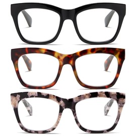 LOUOL Reading Glasses For Women Oversized Readers Blue Light Blocking With Spring Hinges 3 Pack +3.25