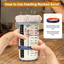 Mee 2ou Sourdough Starter Jar 24oz, Sourdough Starter Kit with Date Marked Feeding Band, Thermometer, Fermentation Jar Scraper, Cloth Cover & Plastic Lid, Reusable Sourdough Bread Baking Supplies