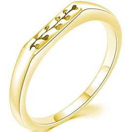 Jude Jewelers Stainless Steel Hammered Floral Narrow Signet Stacking Styel Promise Statement Anniversary Ring (Gold, 13)