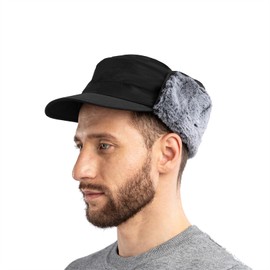 ZffXH Bomber Hat, Men Wool Winter Warm Russian Ear Flaps Hat Women Ushanka Aviator Waterproof Trapper Cap Ski Hunting Youth Black