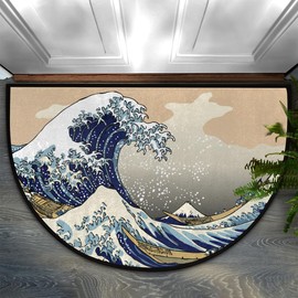 Outdoor Doormat The Great Wave Off Kanagawa Half Round Door Mat, Non-Slip Absorbent Entrance Welcome Mat, Front Porch Decor Mats Low-Profile Entryway Doormat Kitchen Fireplace Floor Mat,A-8