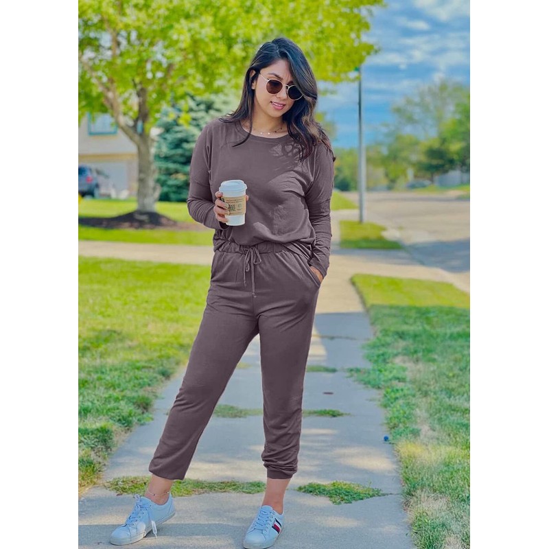 PRETTYGARDEN Women’s Solid Two Piece Outfit Long Sleeve Crewneck Pullover