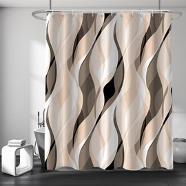 Ruelvth Cream Shower Curtain, Modern Abstract Cream and Grey Striped Shower Curtain Set for Bathroom Waterproof Polyester Shower Curtain with Hooks, 72x72 Inch