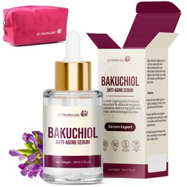 ES PrimeLine Bakuchiol Serum 30ml Retinol Alternative Vegan Anti Aging for Fine Lines, Vitamin C Wrinkles, Acne & Enlarged Pores - Hydrating Face & Brightening Serum for Firm Skin