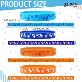 Rfinefay 24pcs Blue Dog Paw Silicone Bracelets for Party Favors,Party Favors for Dog Birthday Themed Party Decorations,Elastic Comfortable Wristbands in 4 Colors (Blue, Navy, Brown, Tan Orange)