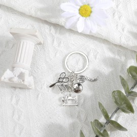 Silver Sewing Machine And Scissors Keychain, Funny Keychain, Beautiful Keychain, Sewing Lover Keychain, Gift That Makes You Proud, silver, S