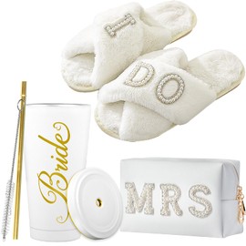 Bride to Be Gift Set, Bridal Shower Gift, Bride Tumbler Bride Cup I Do Bride Slippers Bride Makeup Bag Mrs Makeup Bag Bride Cosmetic Bag, MRS Gifts, Bachelorette Gifts for Bride