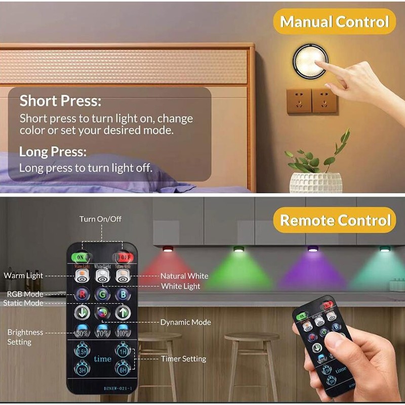 RGB Puck Lights with Remote Control Battery Powered Easy To