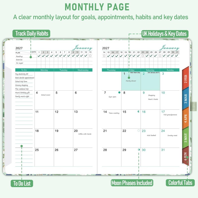 ZXHQ 2027 Diary Page a Day A5, Full Year Daily