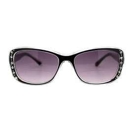 PASTL Womens Bifocal Reading Lens Sunglasses Rhinestone Rectangular Frame Black +2.75