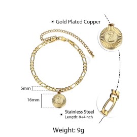 Initial Letter Pendant Anklet or Bracelet Stainless Steel Figaro Chain Leg Bracelets Women Girls Fashion Jewelry GiftColor: Q gold